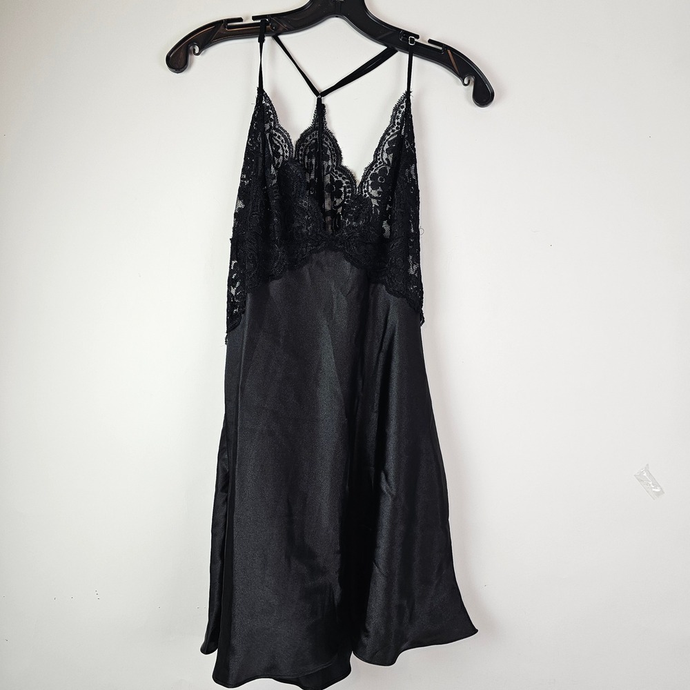 In Bloom by Jonquil Black Satin Lace Chemise Nightgown SYY010 XL NWT Nordstrom